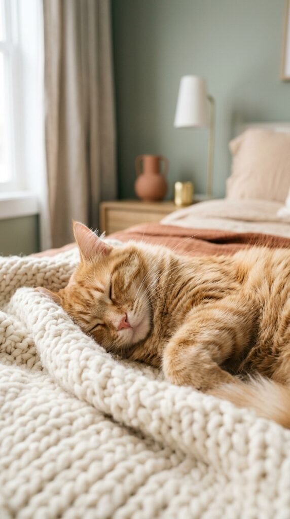 Kucing Bernafas Laju Ketika Tidur: Bahaya? Kucing gebusakit sedang tidur di atas selimut.